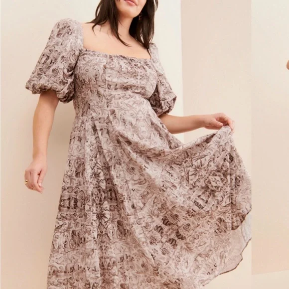 Selkie The Day Midi Dress Brown Toile Vintage whimsical